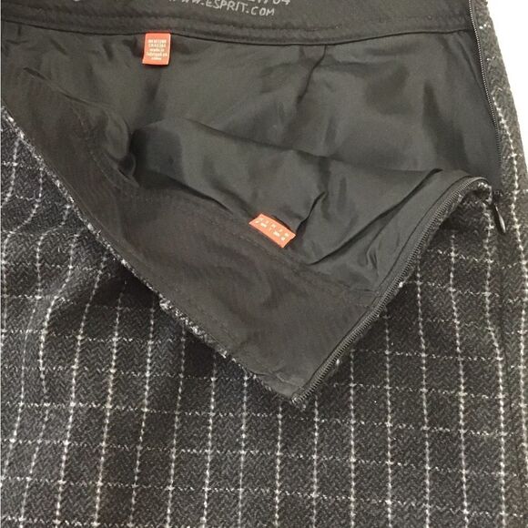 ESPRIT mini skirt 75% wool plaid size 0 black grey - Picture 6 of 15